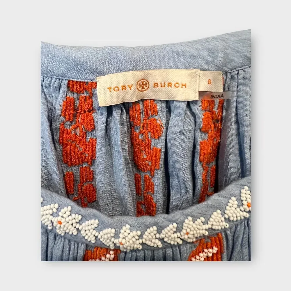NEW Tory Burch Alexandria Beaded Peasant Top Size 8
